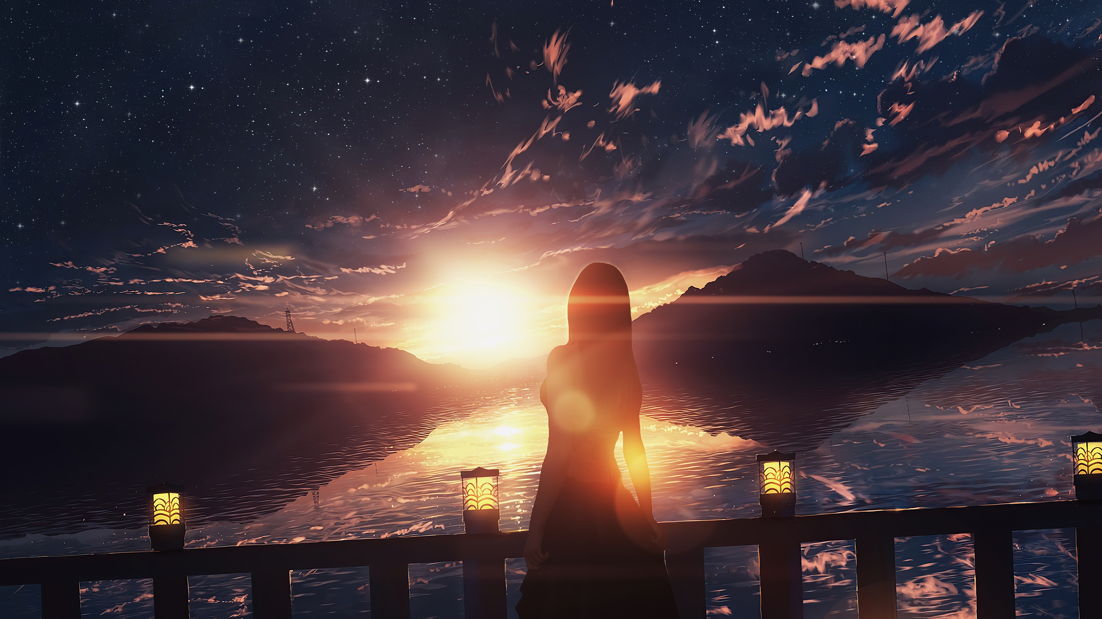 Anime Girl in Gradient Evening Ocean Wallpaper HD Anime 4K Wallpapers  Images and Background  Wallpapers Den