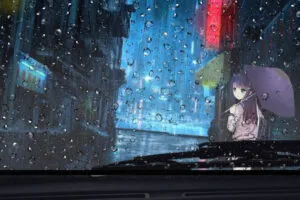 anime girl rainy day view from car 4k 1664120365