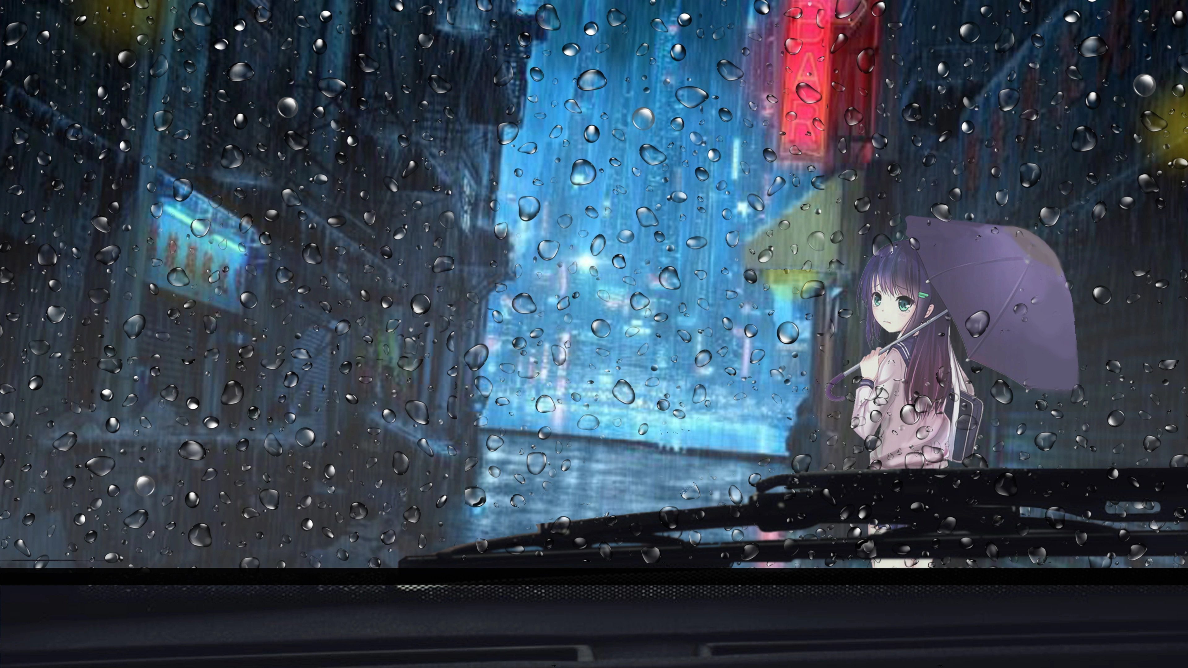 anime girl rainy day view from car 4k 1664120365