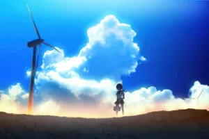 anime girl windmill landscape 4k 1664120545