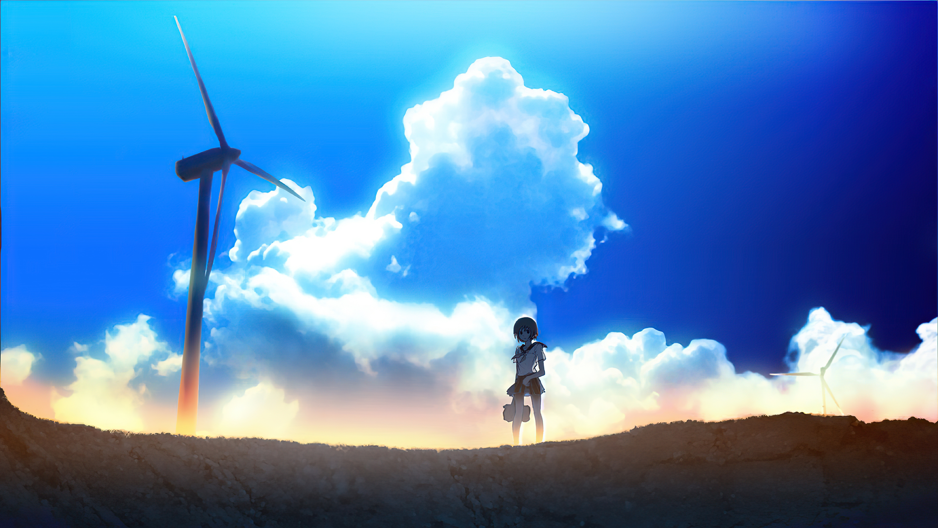 anime girl windmill landscape 4k 1664120545