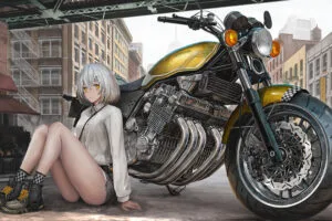 anime girl with bike 4k 1664120545