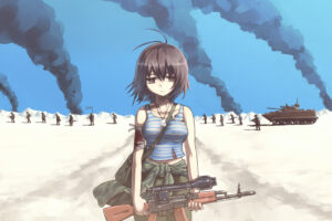 anime girl with gun on war 4k 1664120498