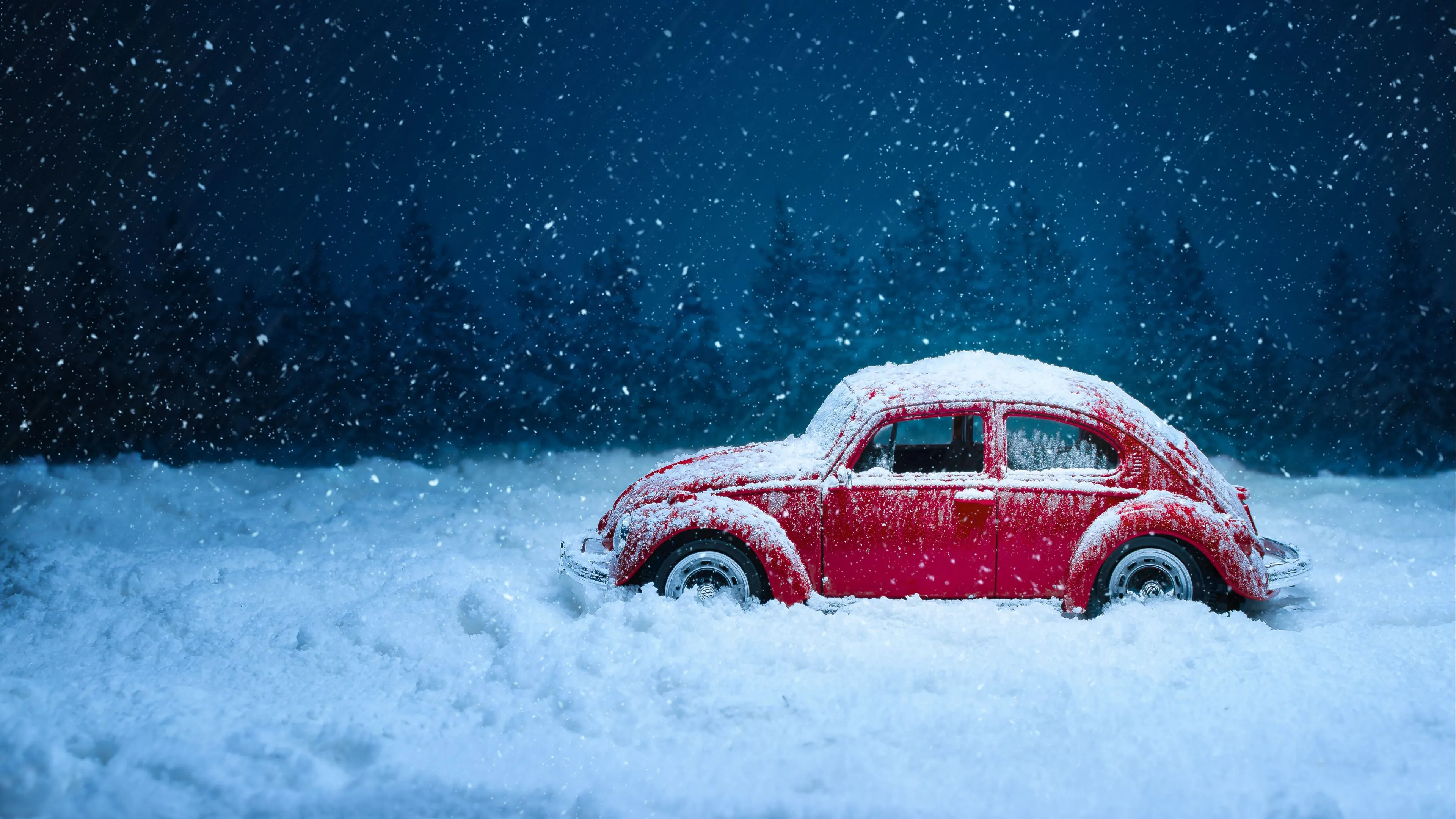 car retro winter snow snowfall vintage red old 4k 1691771365