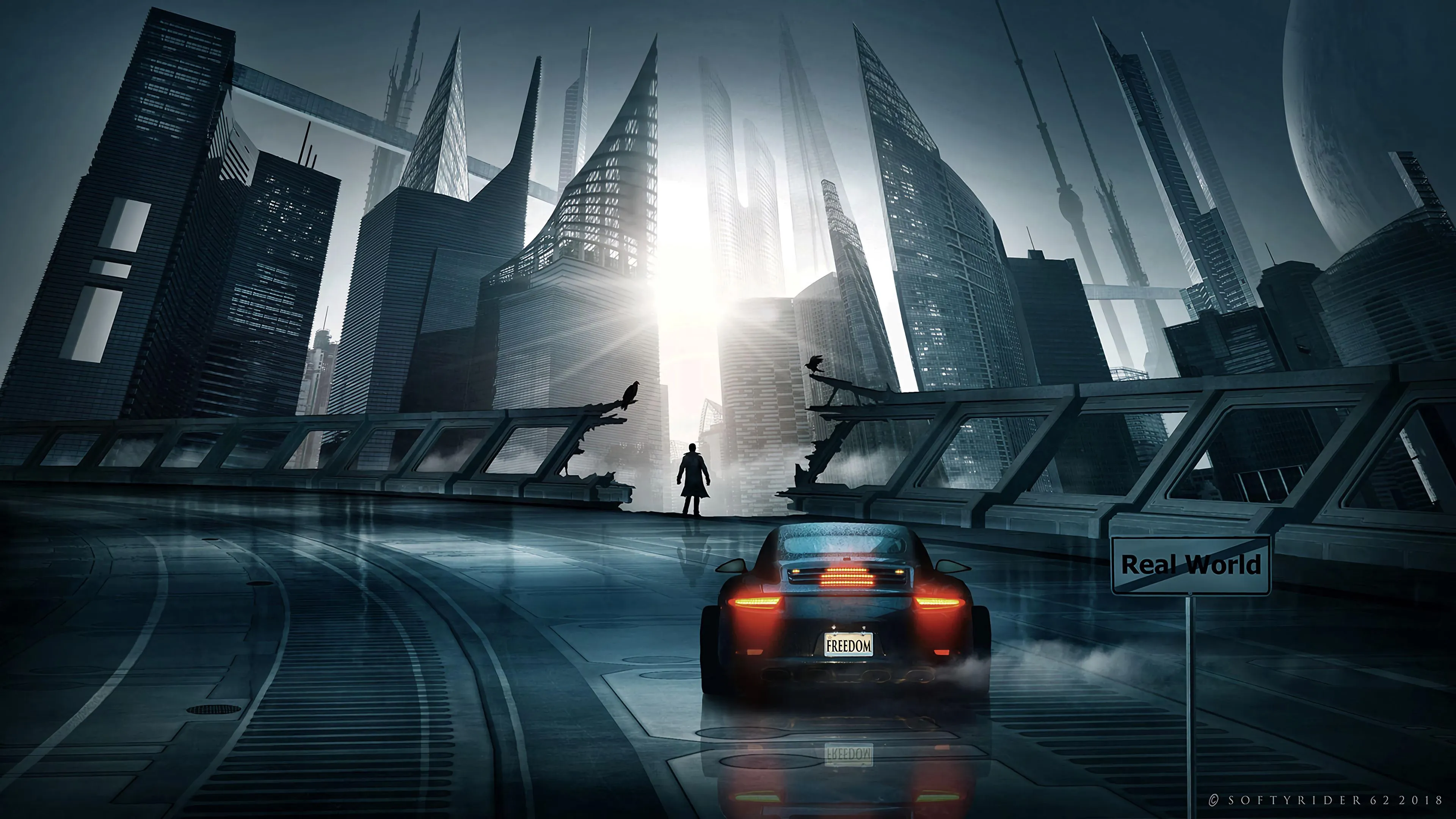 car sports car silhouette city cyberpunk futurism 4k 1691828527