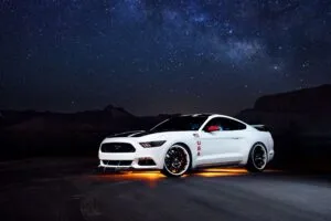 ford mustang white side view night 4k 1691828527