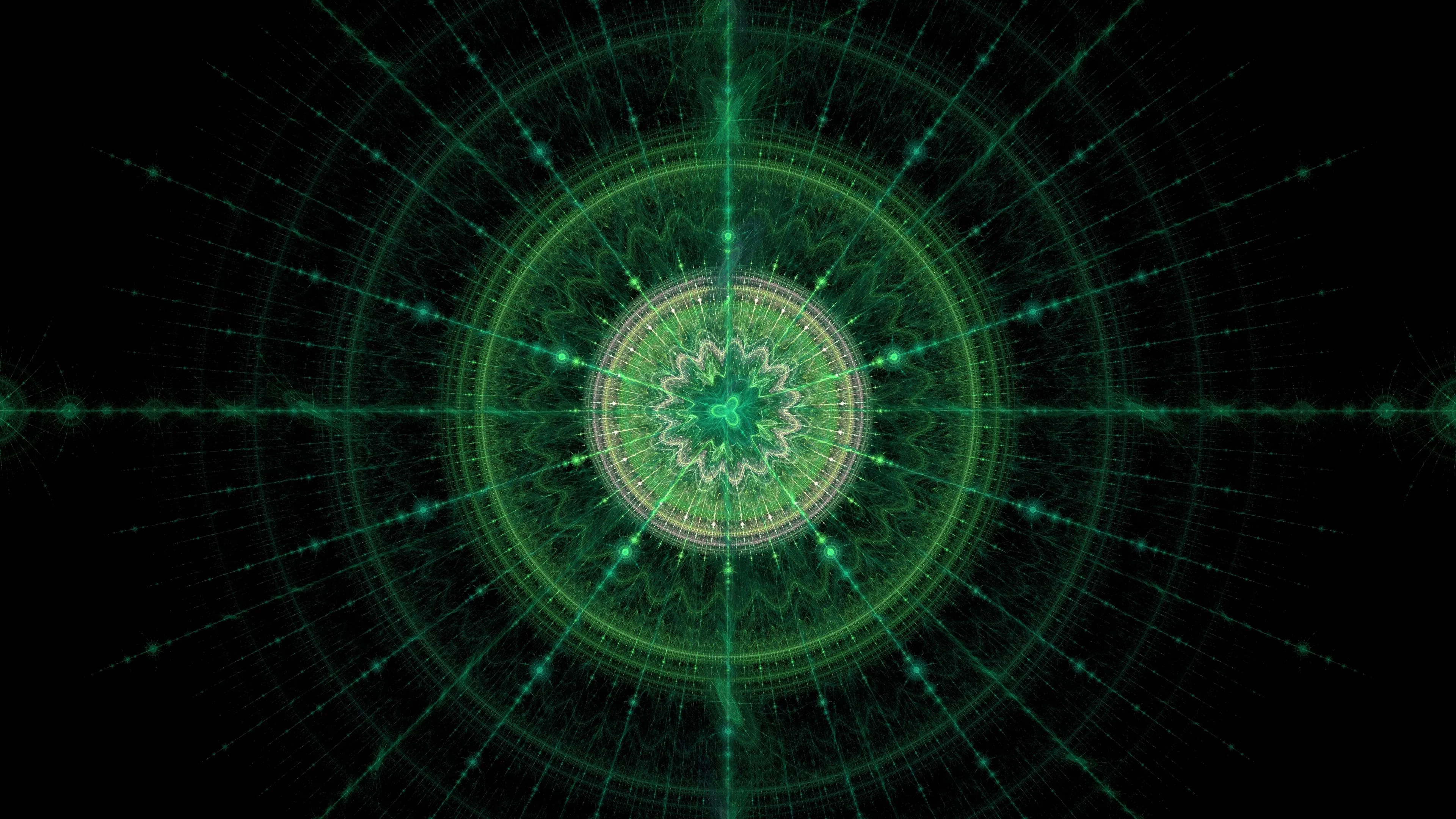 fractal pattern circles lines green 4k 1691756335