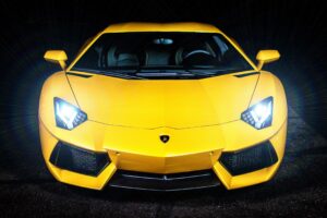 lamborghini yellow sports car headlight front view 4k 1691828627
