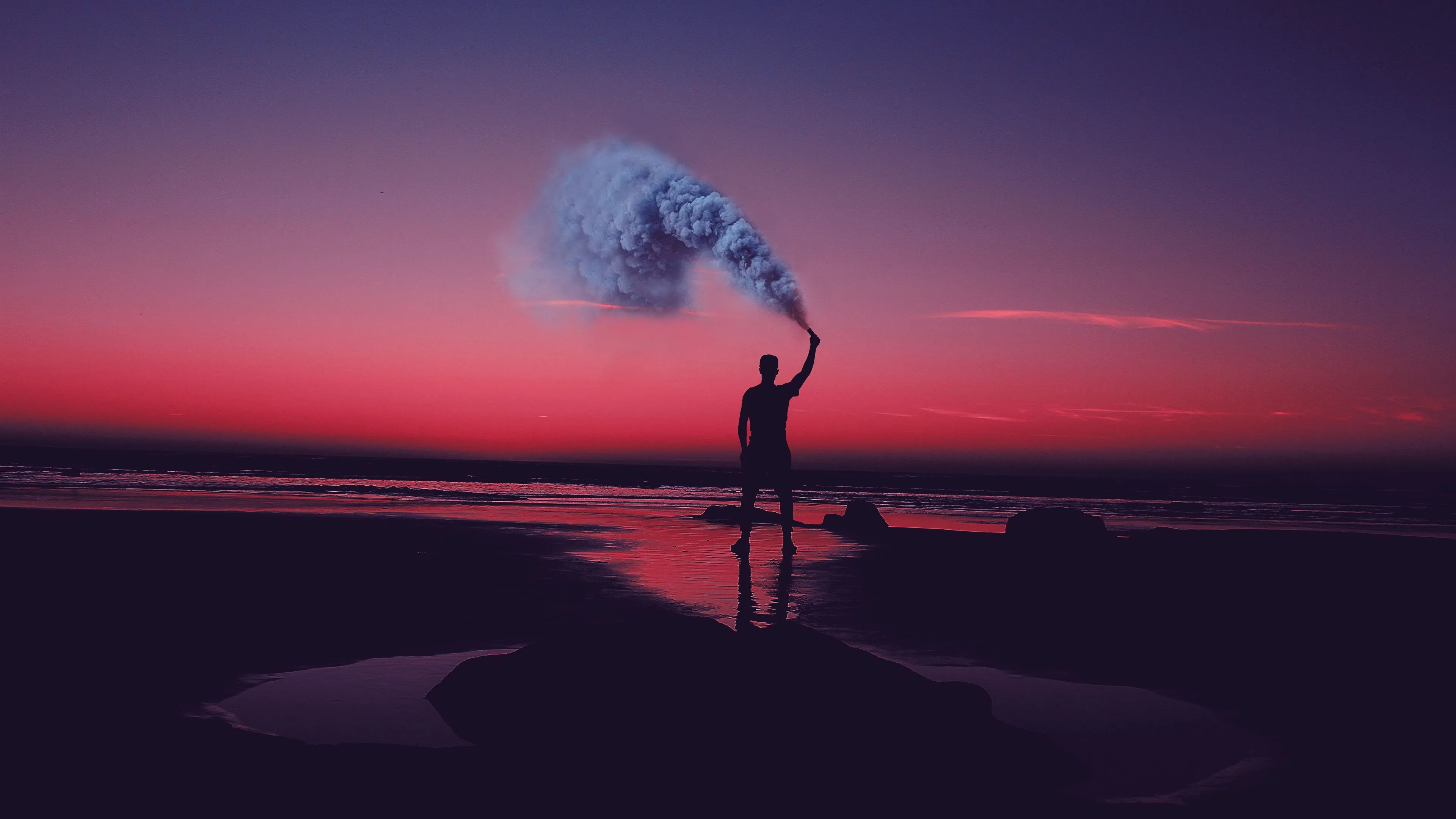 man silhouette smoke shore sunset sea asilah morocco 4k 1691839436