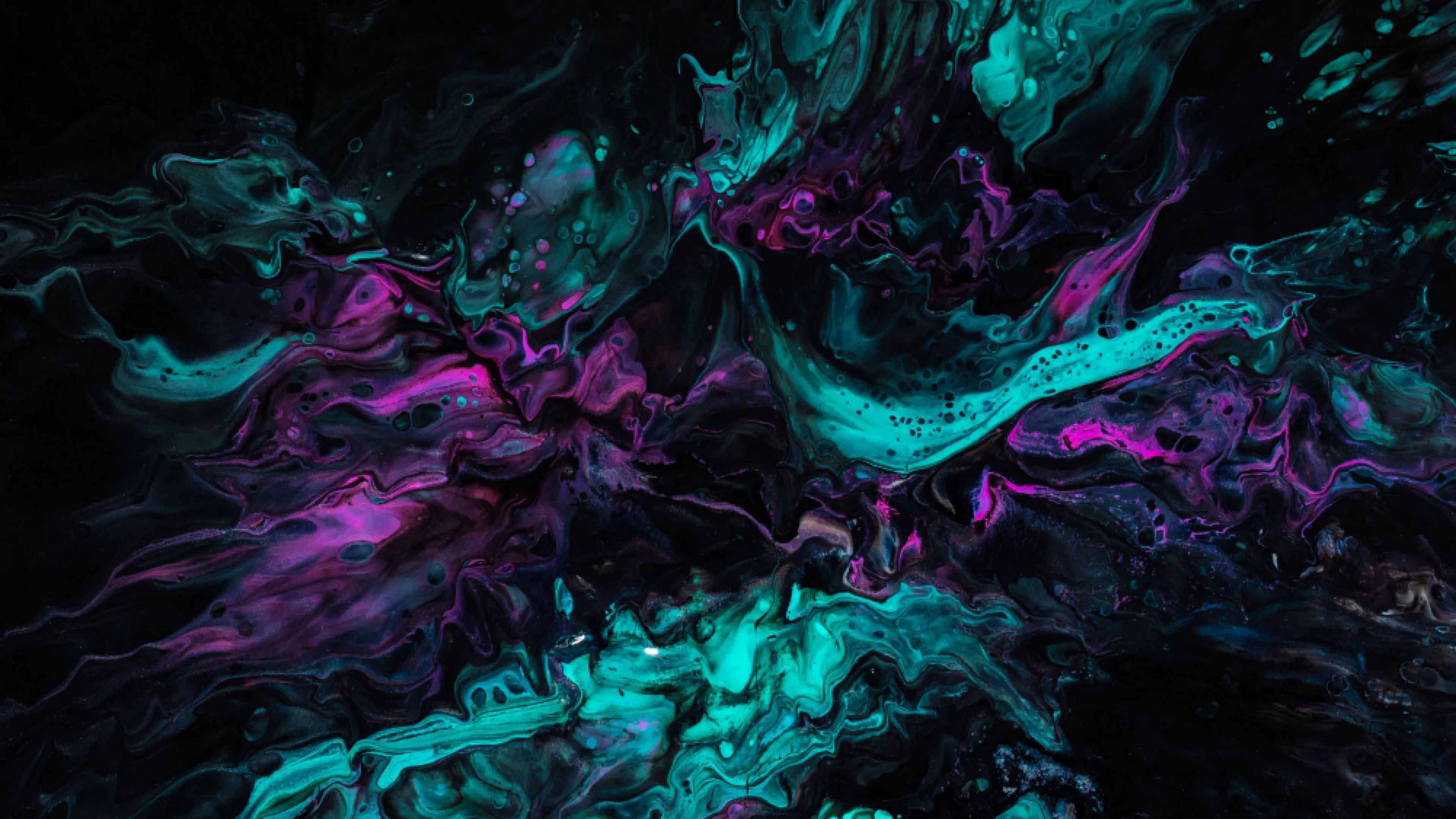 paint stains mixing liquid turquoise purple dark 4k 1691589483