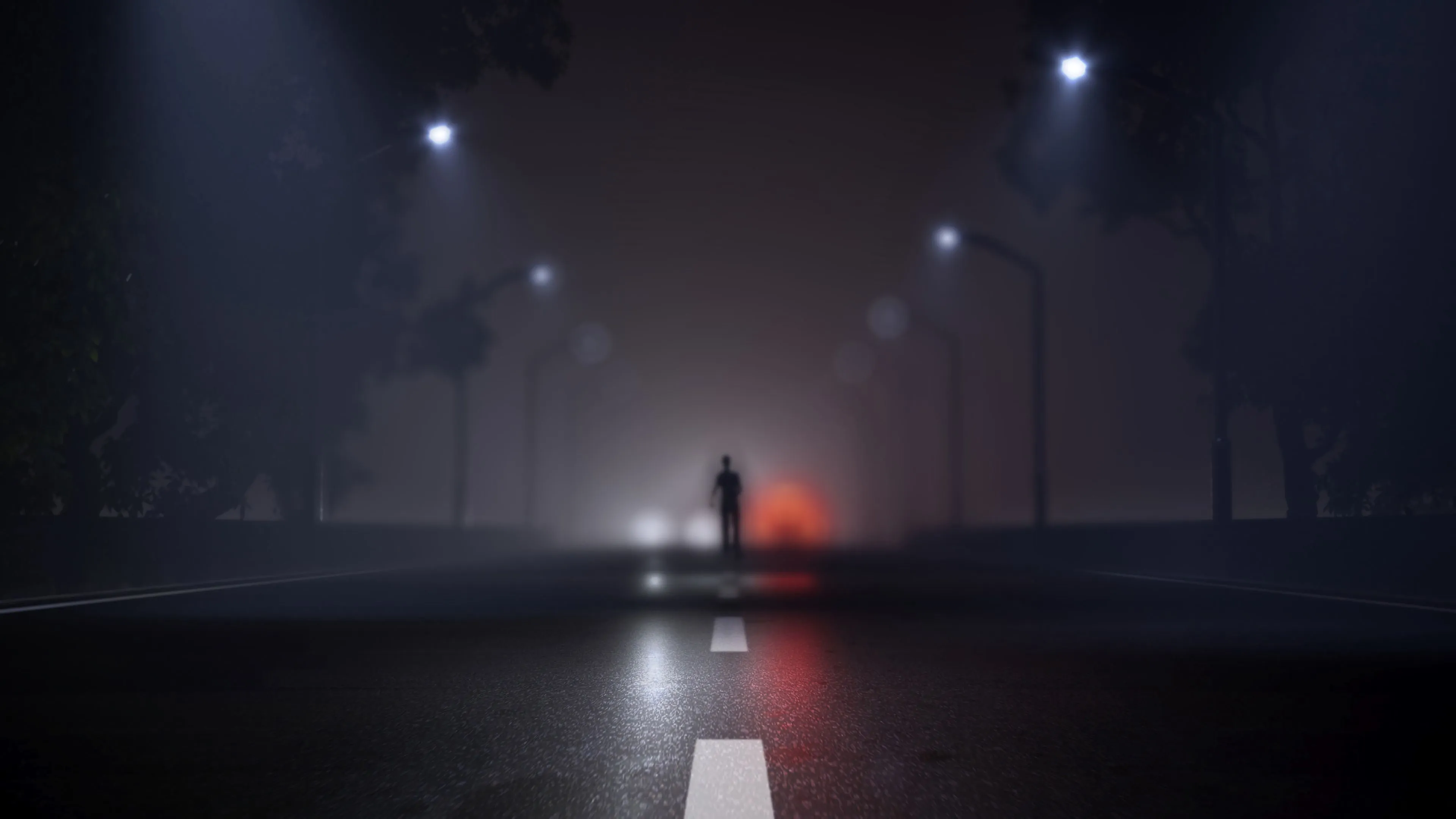 silhouette road fog blur marking art 4k 1691849539