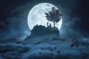 silhouettes moon night peak starry sky full moon 4k 1692006750