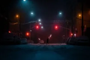 street silhouette dark night snow 4k 1692006754