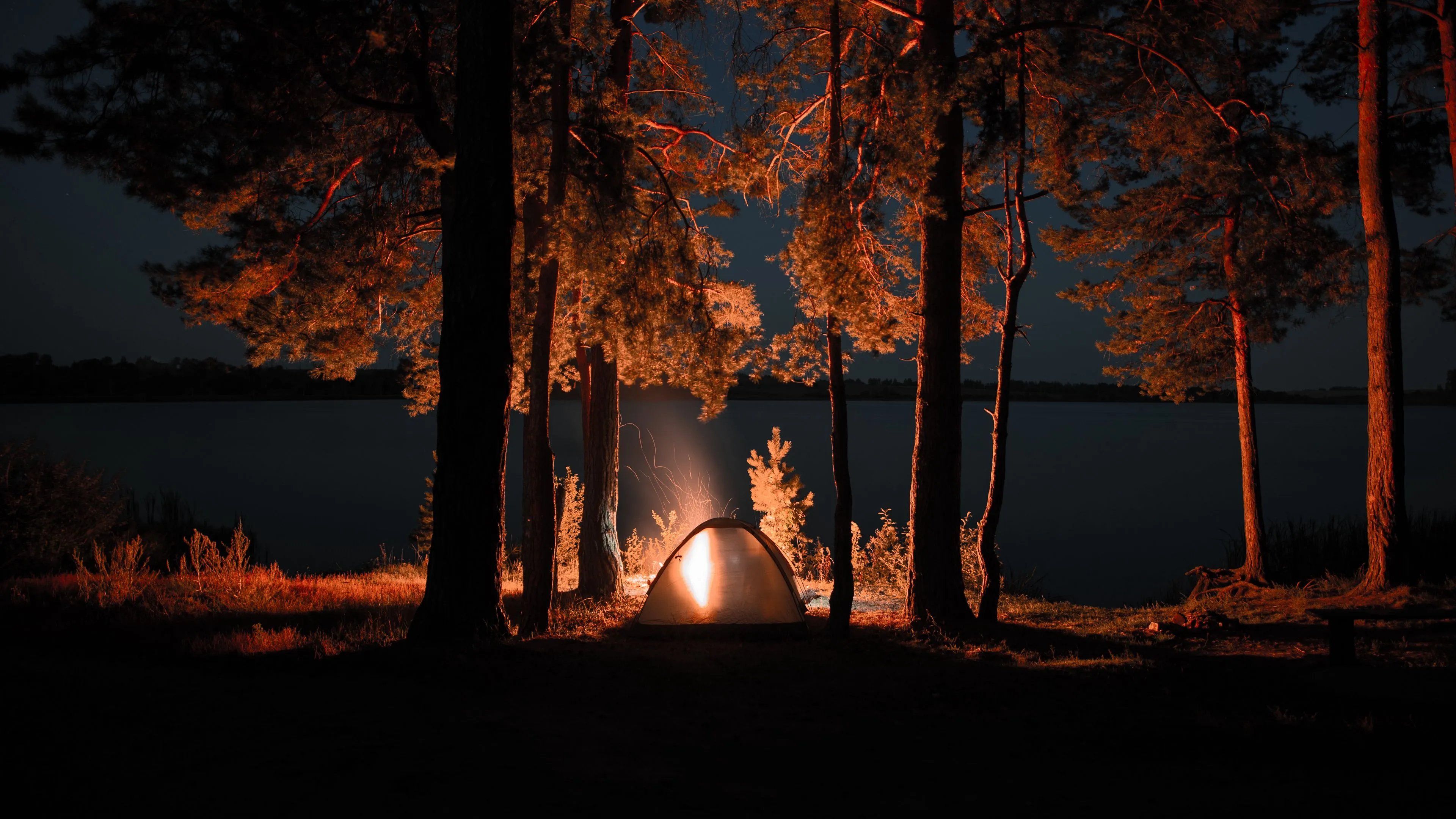 tent campfire camping night nature 4k 1691849809