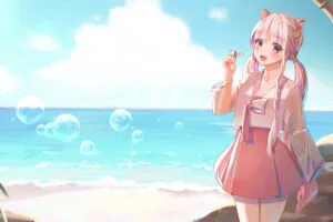 anime girl blowing bubbles 4k 1695917615