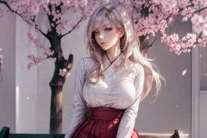anime girl white hairs sitting on bench 4k 1695927344