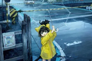 anime little girl rain umbrella 4k 1696103841