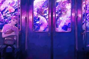 anime boy sitting in train leaning 4k 1696189624