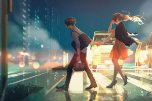 anime couple passing road 4k 1696189626