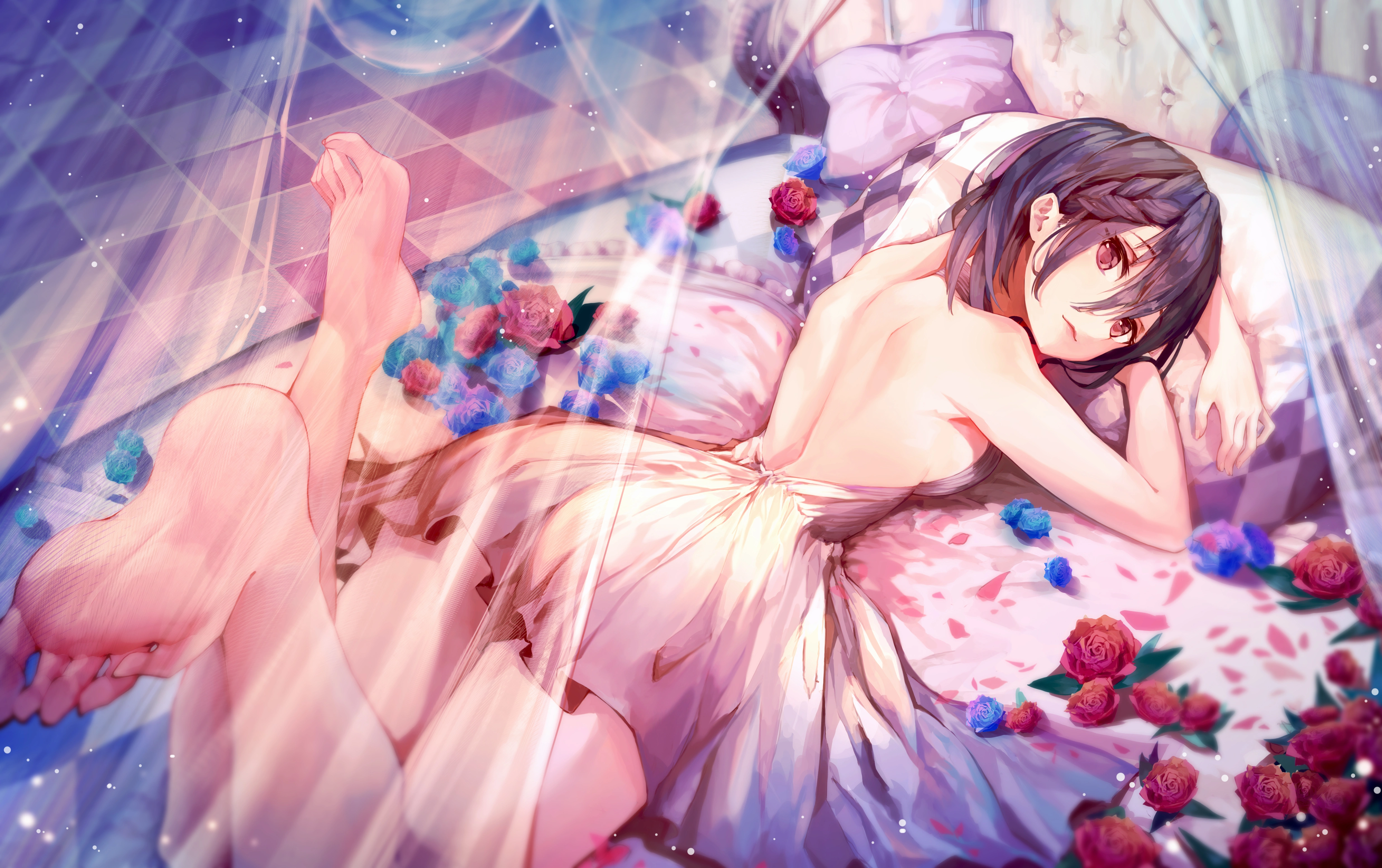 anime girl bed lying down 4k 1696778082