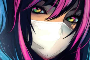 anime girl galaxy map eyes colorful hairs 4k 1696340079