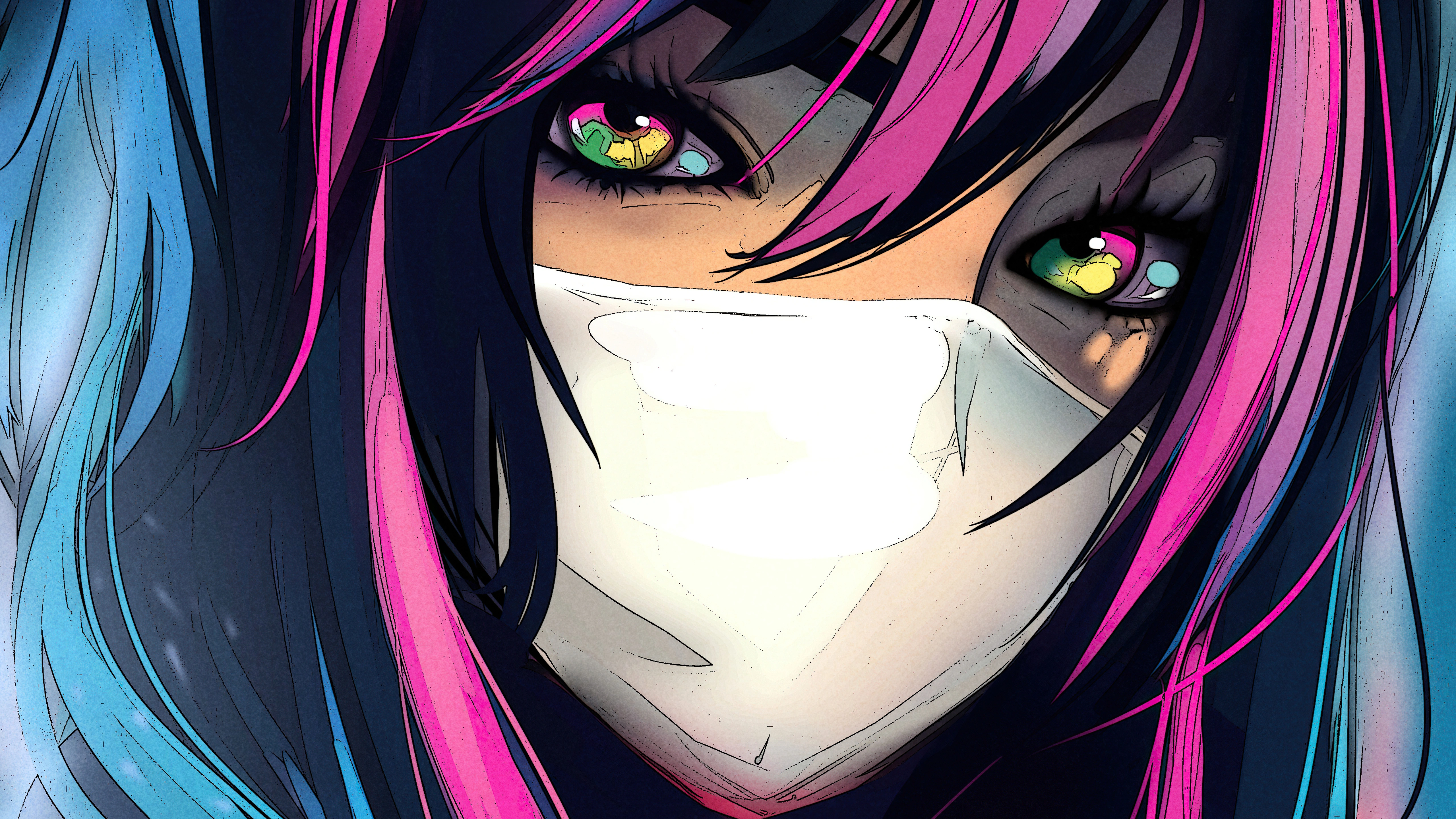 anime girl galaxy map eyes colorful hairs 4k 1696340079