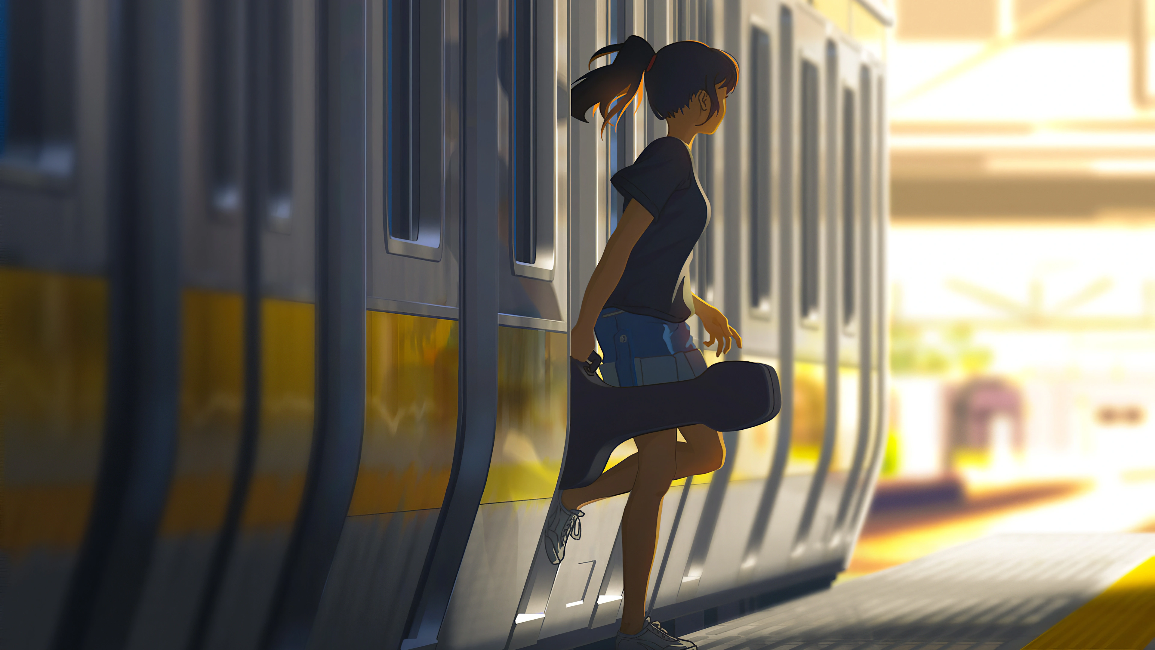 anime girl getting out of train 1696785092