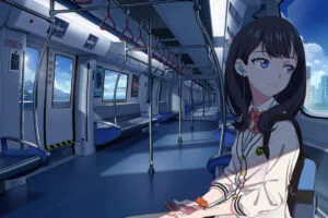 anime girl in train listening music 1696357666