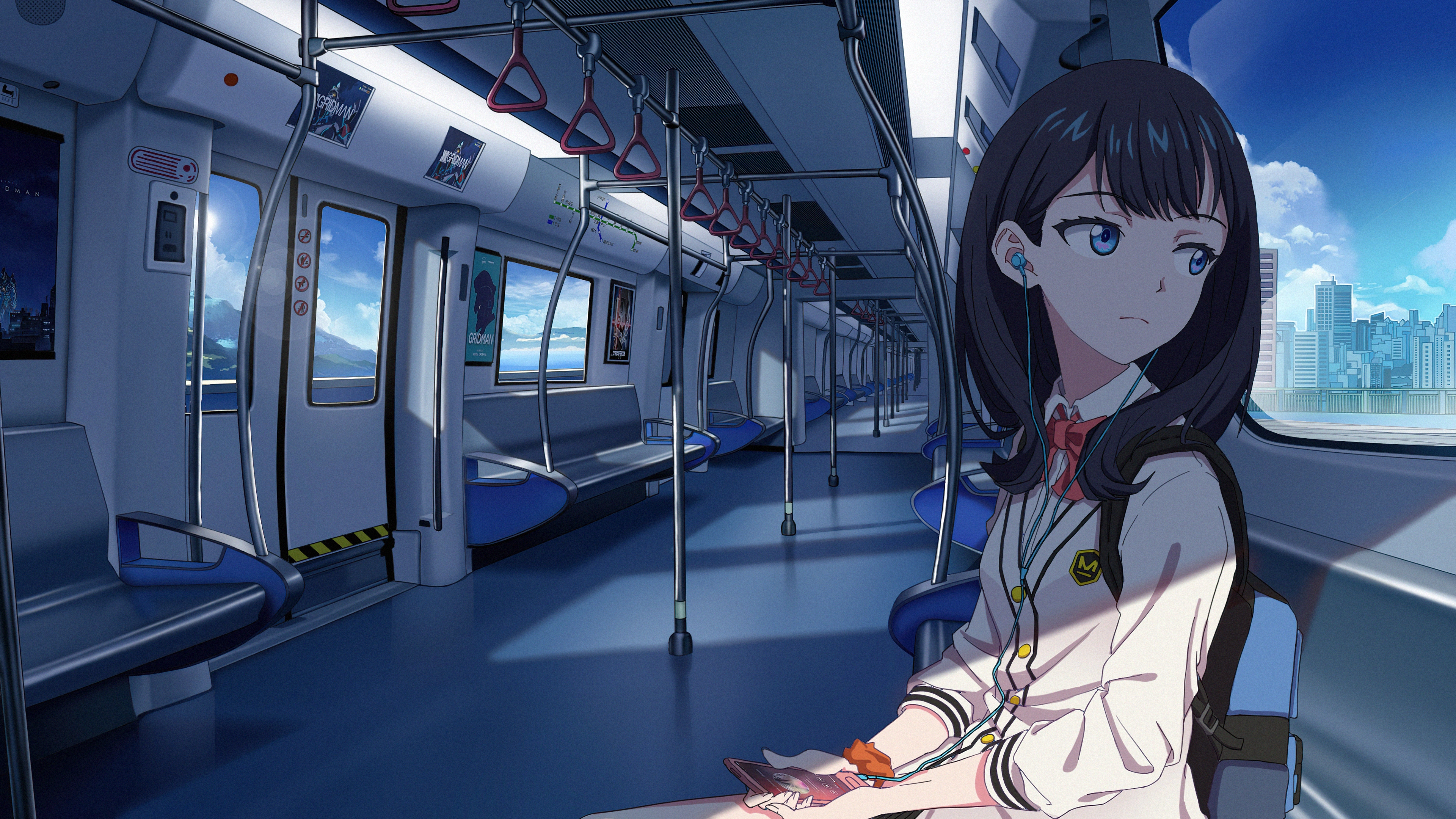 anime girl in train listening music 1696357666