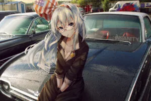 anime girl on car bonnet 4k 1696172501