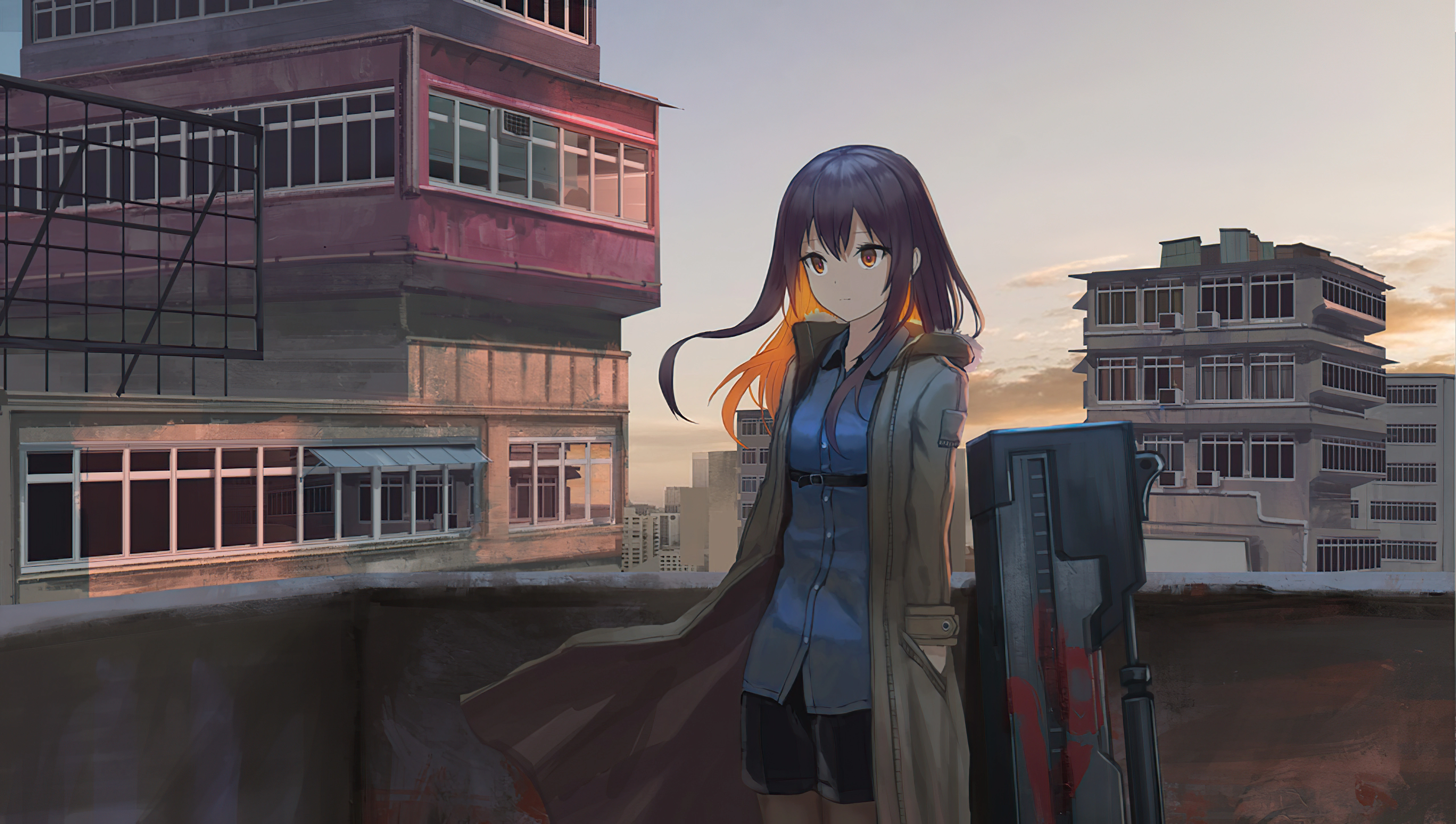 anime girl on rooftop 4k 1696242116