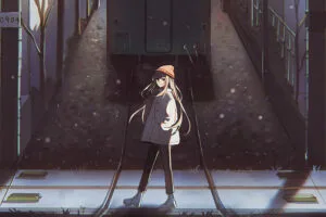 anime girl passing railway track 1696357666