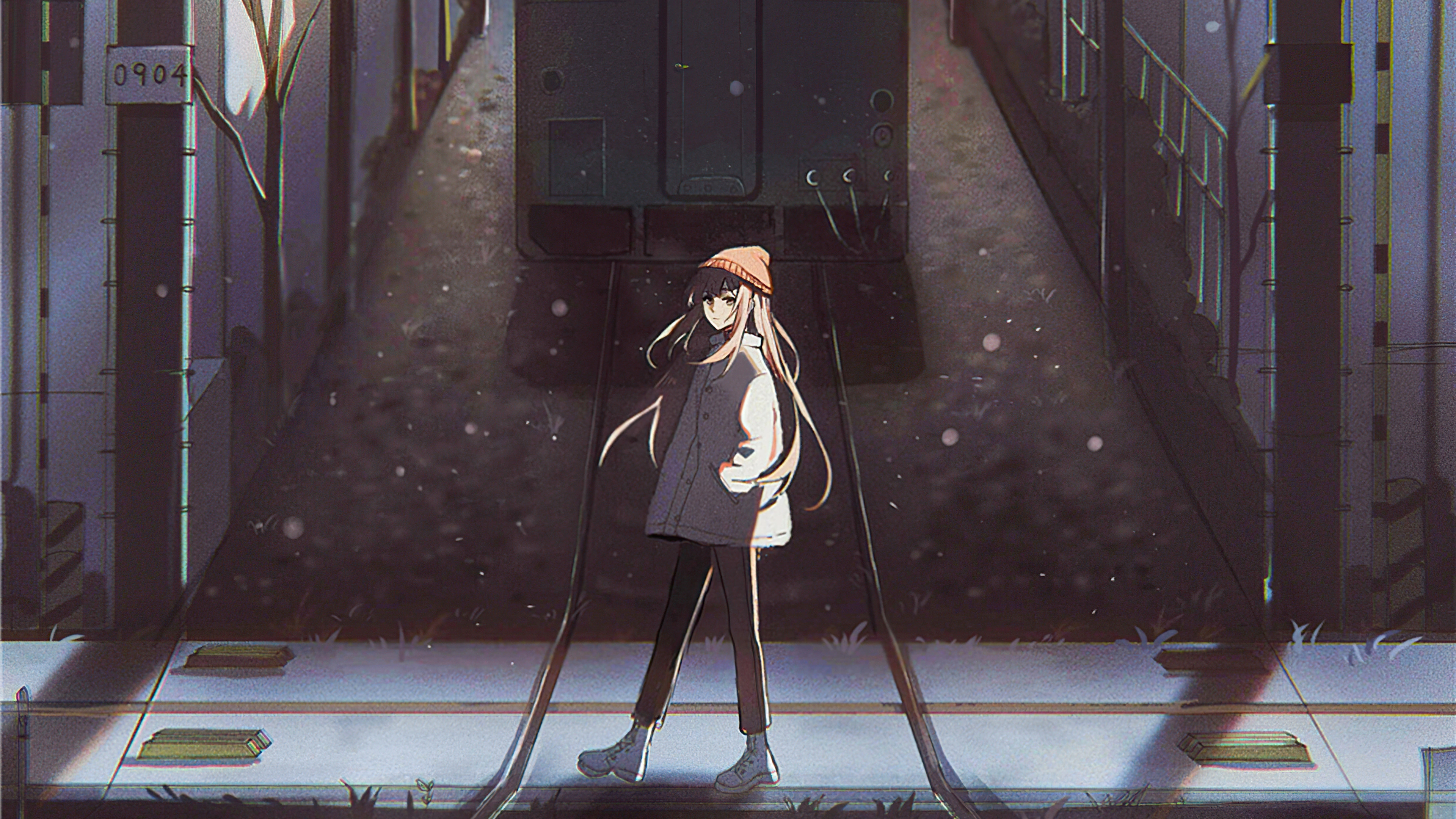 anime girl passing railway track 1696357666