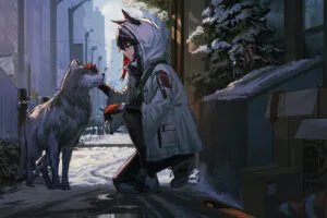 anime girl petting dog 4k 1696412749
