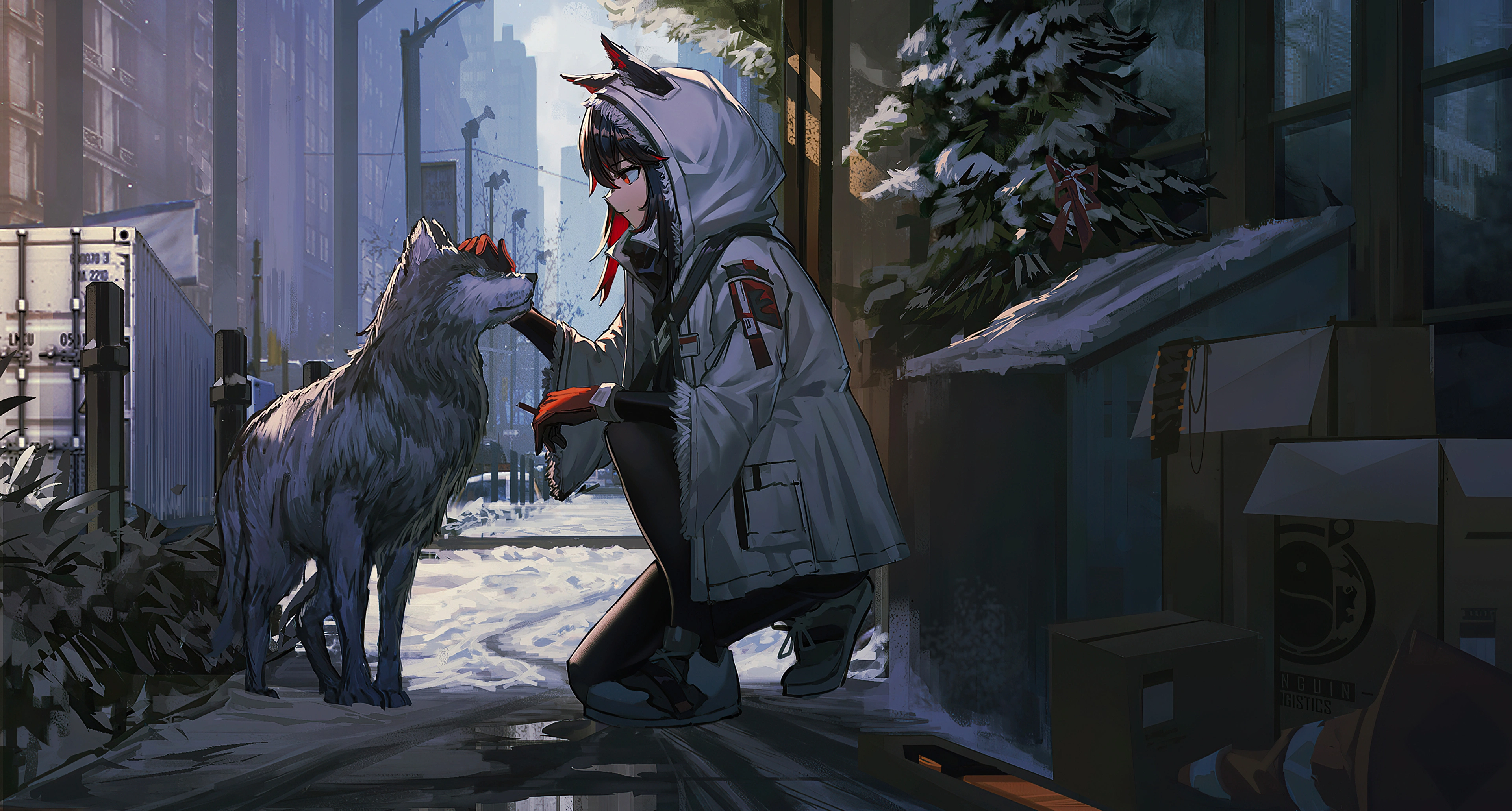 anime girl petting dog 4k 1696412749