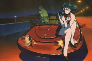 anime girl sitting on car bonnet 4k 1696177172