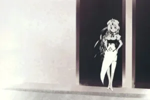 anime girl standing door 4k 1696778081