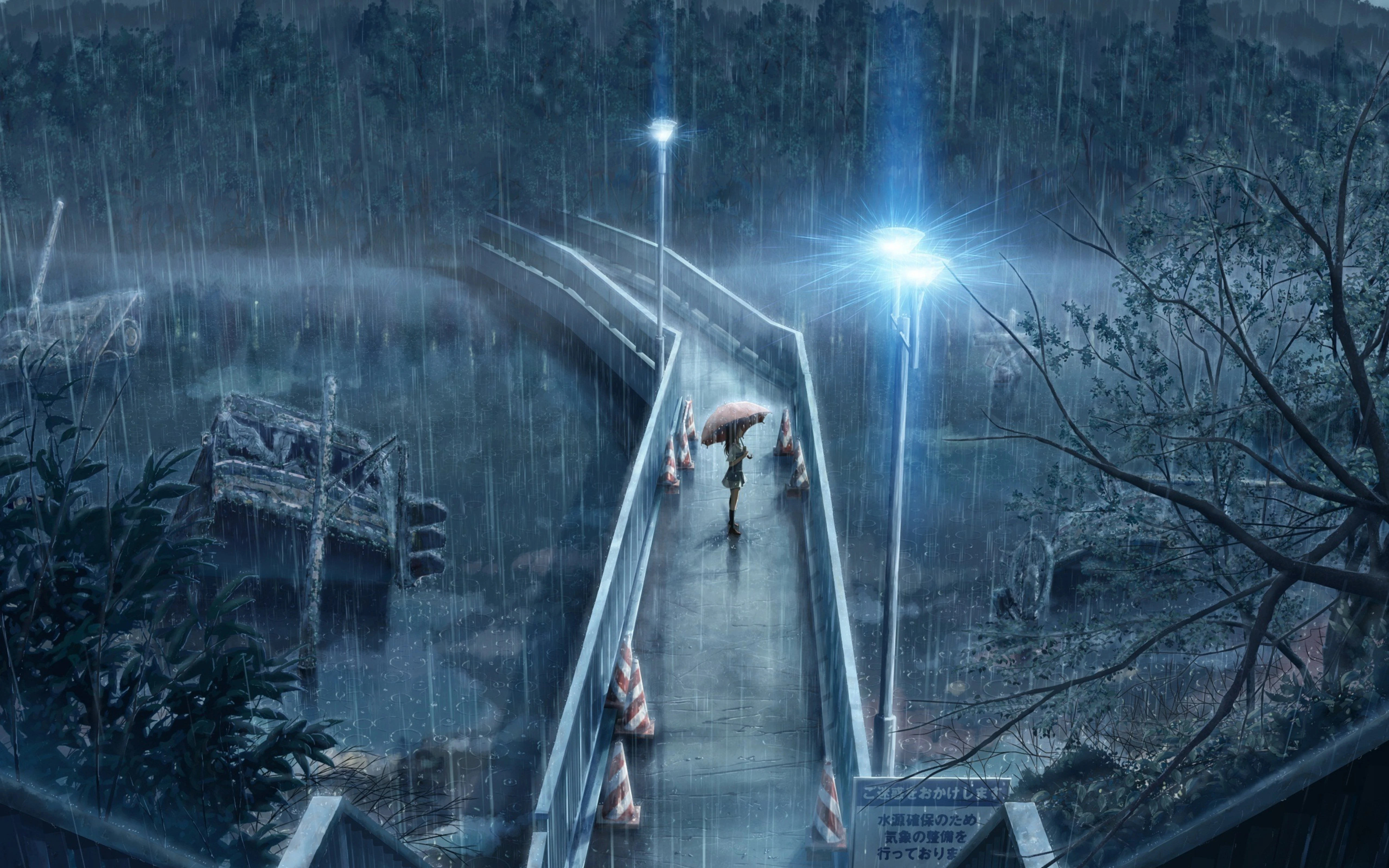 anime girl standing in rain with umbrella 4k 1697015525