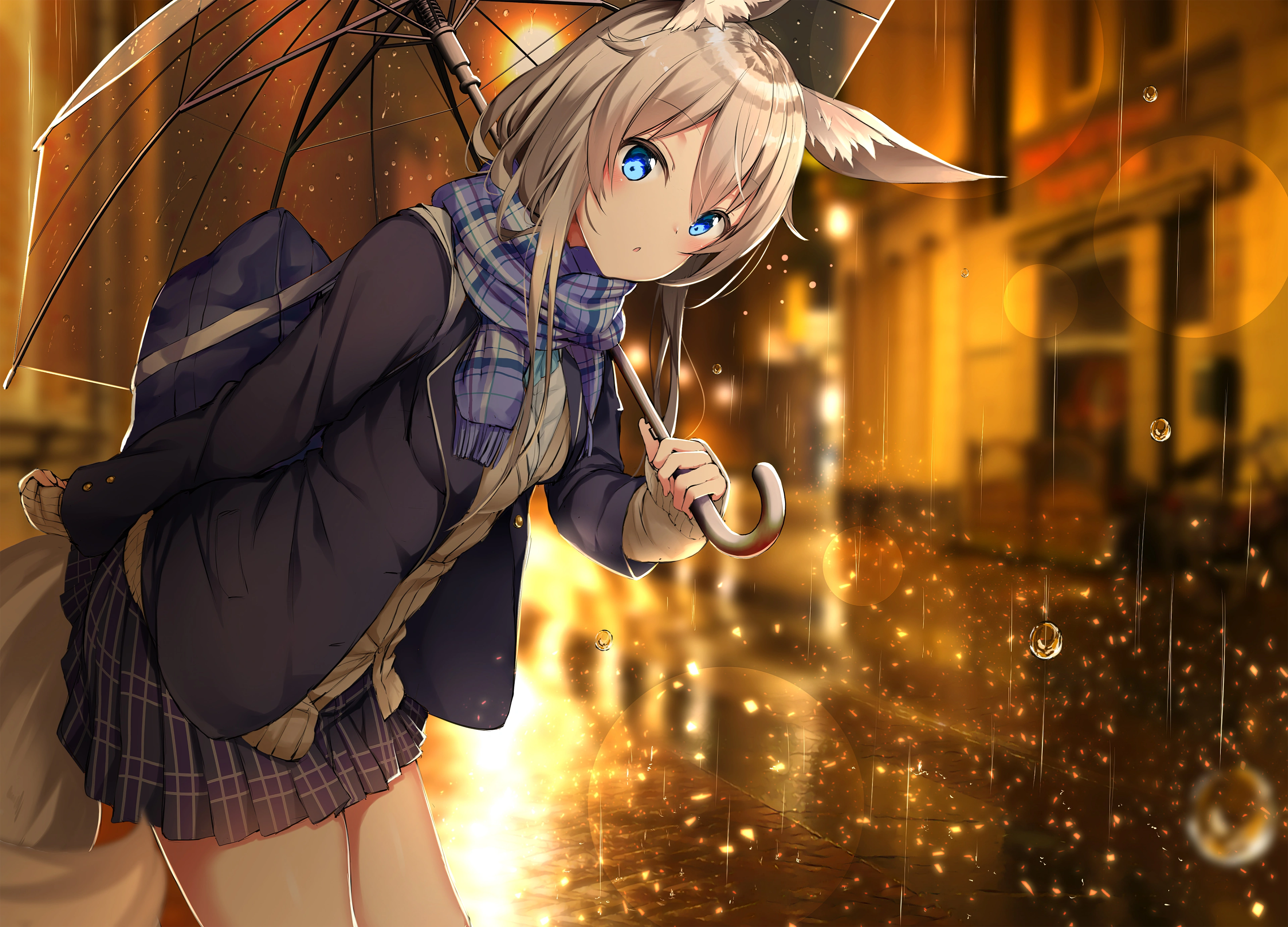 anime girl umbrella rain 4k 1696954194