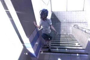 anime girl walking down stairs 1696340534