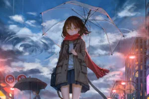 anime girl walking in rain with umbrella 1696889144