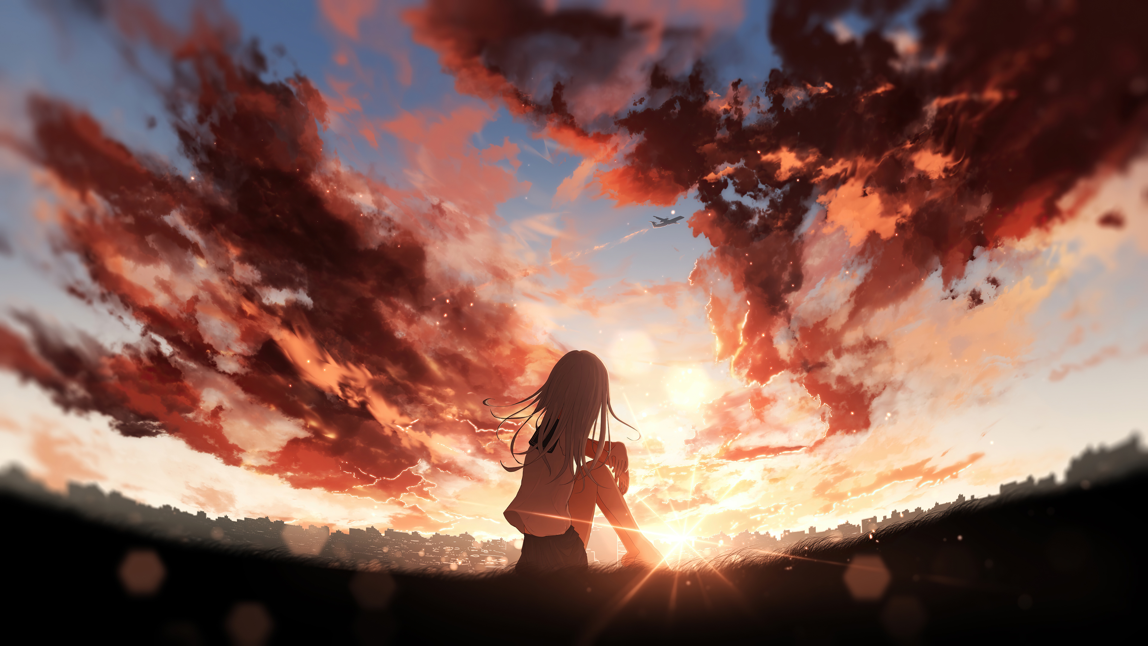 Solitary Beach Sunset Contemplation in Anime Style | MUSE AI