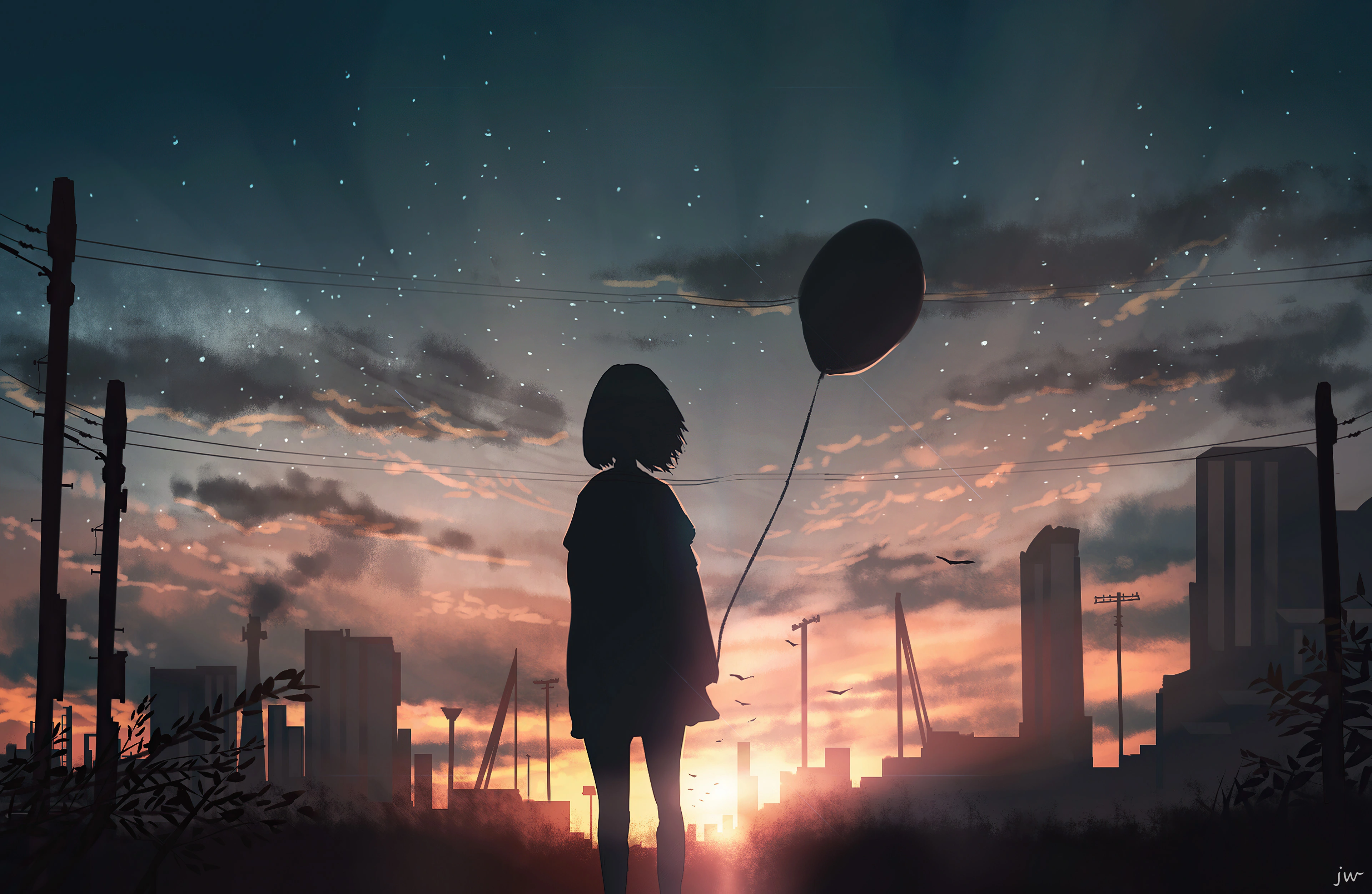 anime girl with balloon in hand 4k 1696340079