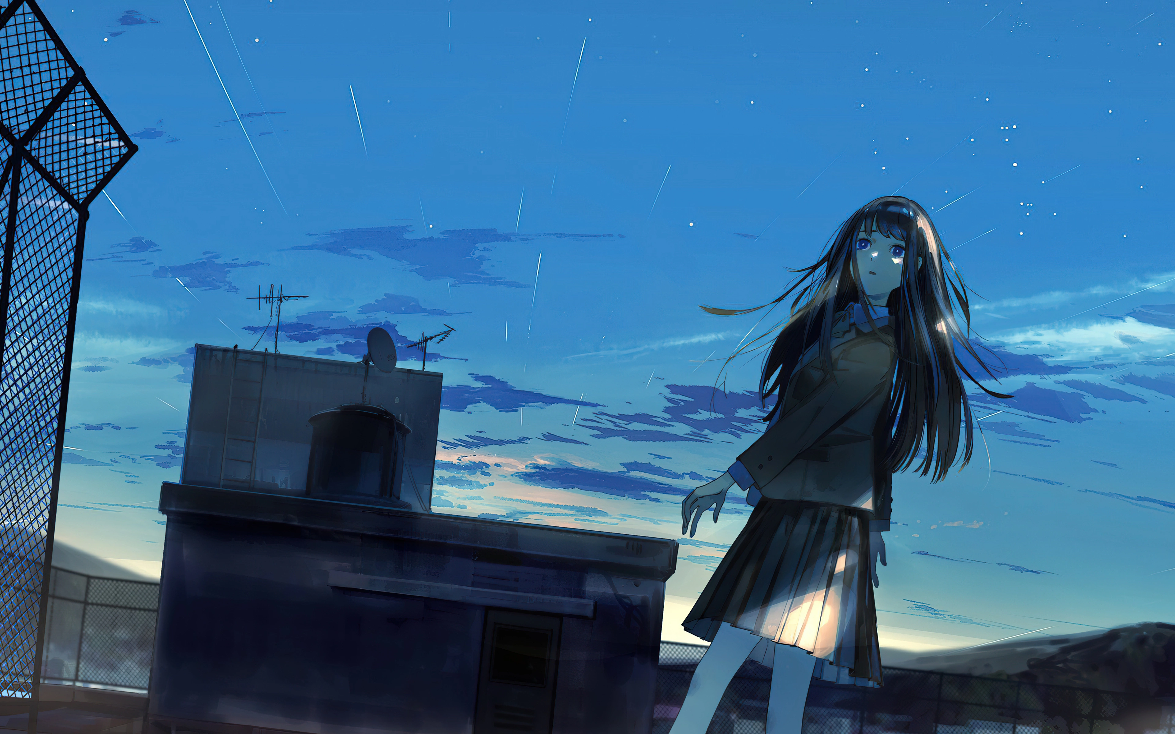 anime original girl rooftop evening time 1696239308