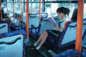 anime school girl bus reading book 4k 1696231503