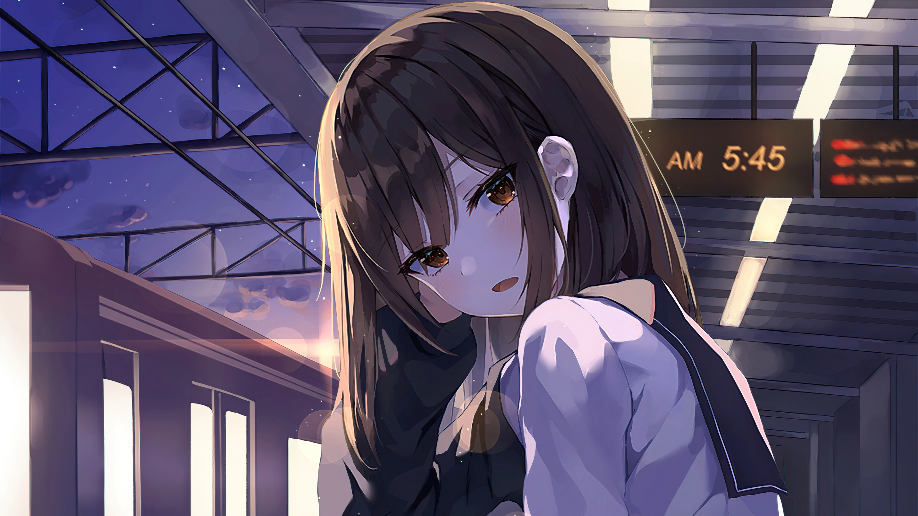 anime school girl sitting in train platform 1696357666