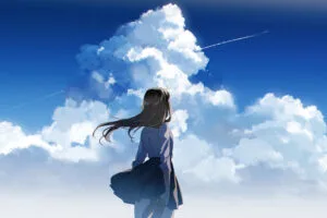 anime school girl watching clear sky 4k 1696199259