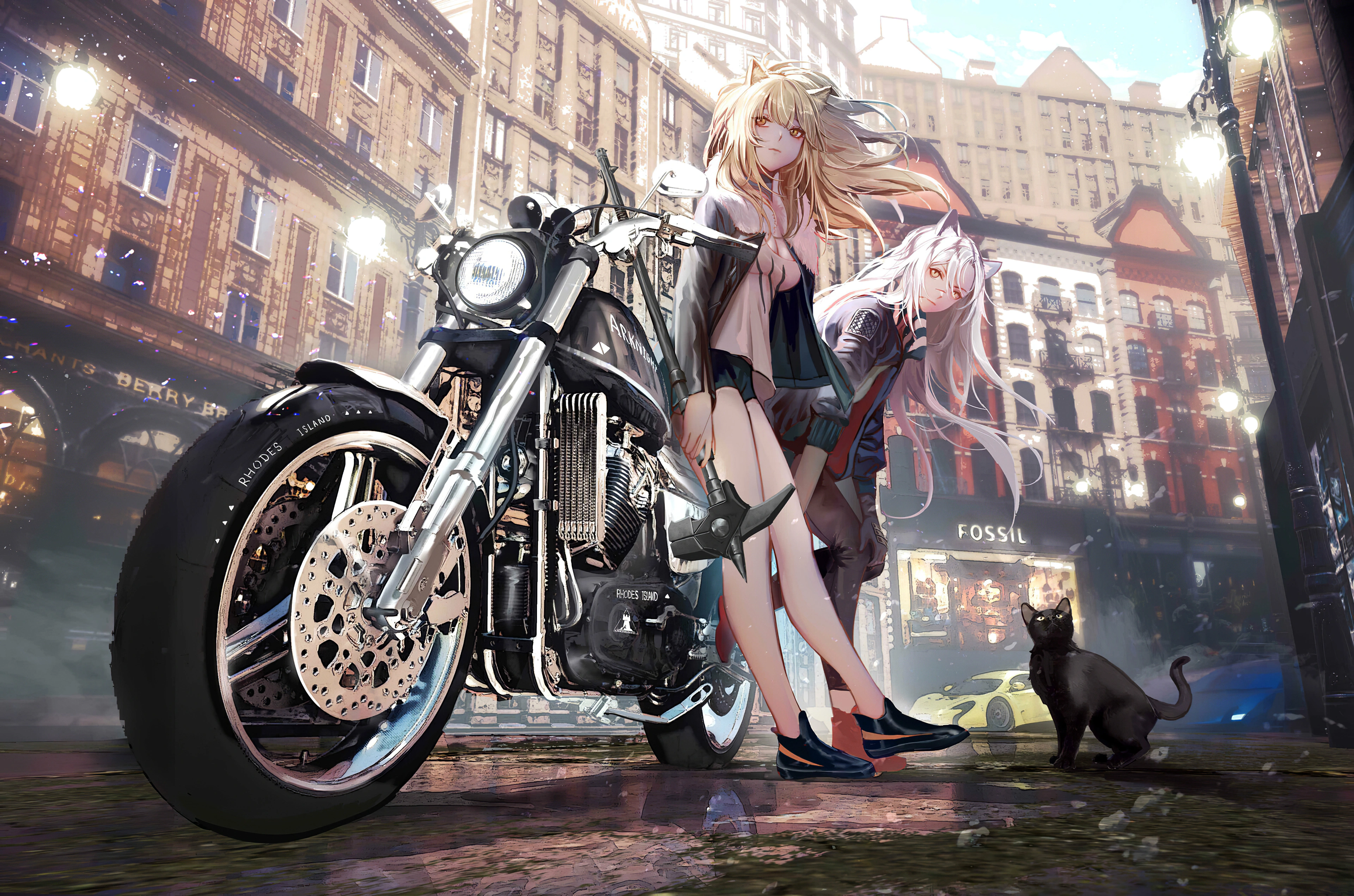 asian anime girl with bike alongside cat 4k 1696778081