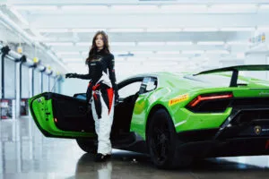 aventador and the pro woman driver 4k 1697784573