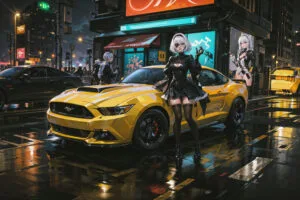 nier automata in her mercedes in the neon cityscape 4k 1697929730
